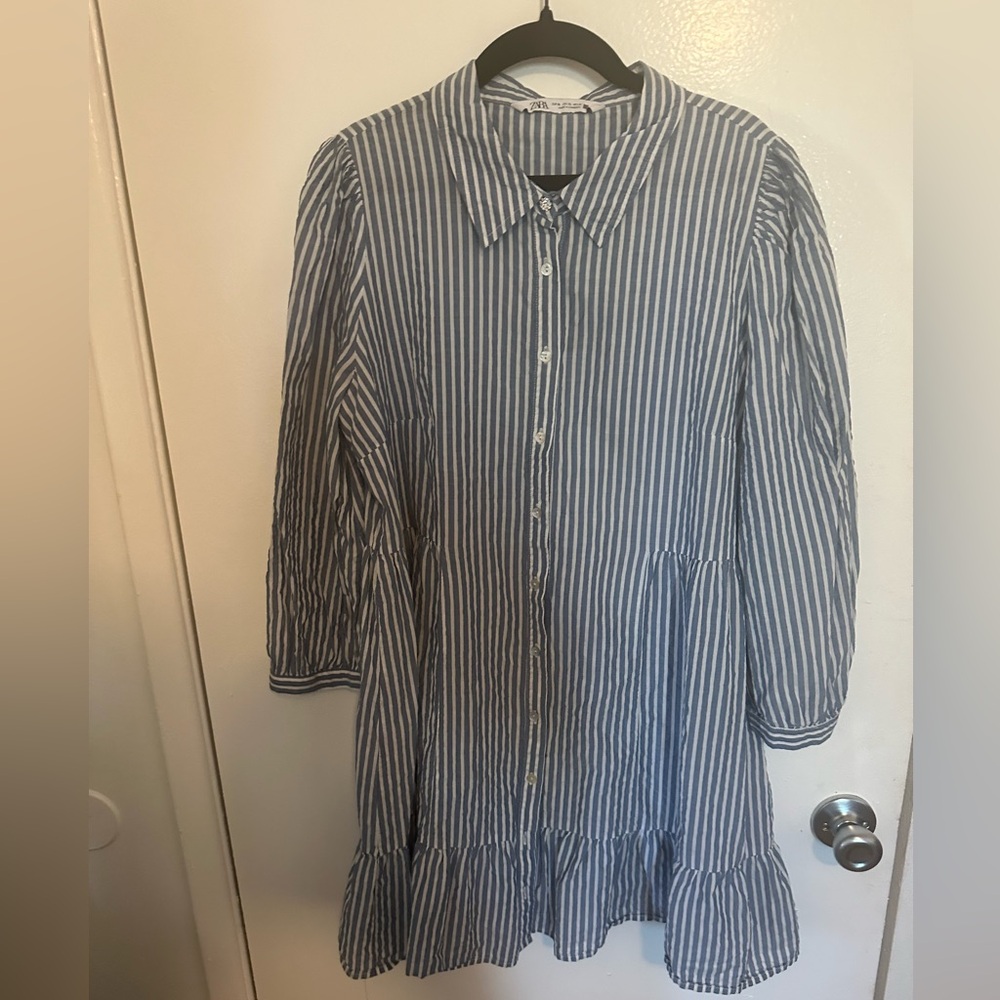 Zara Blue and White Striped Kids Dress